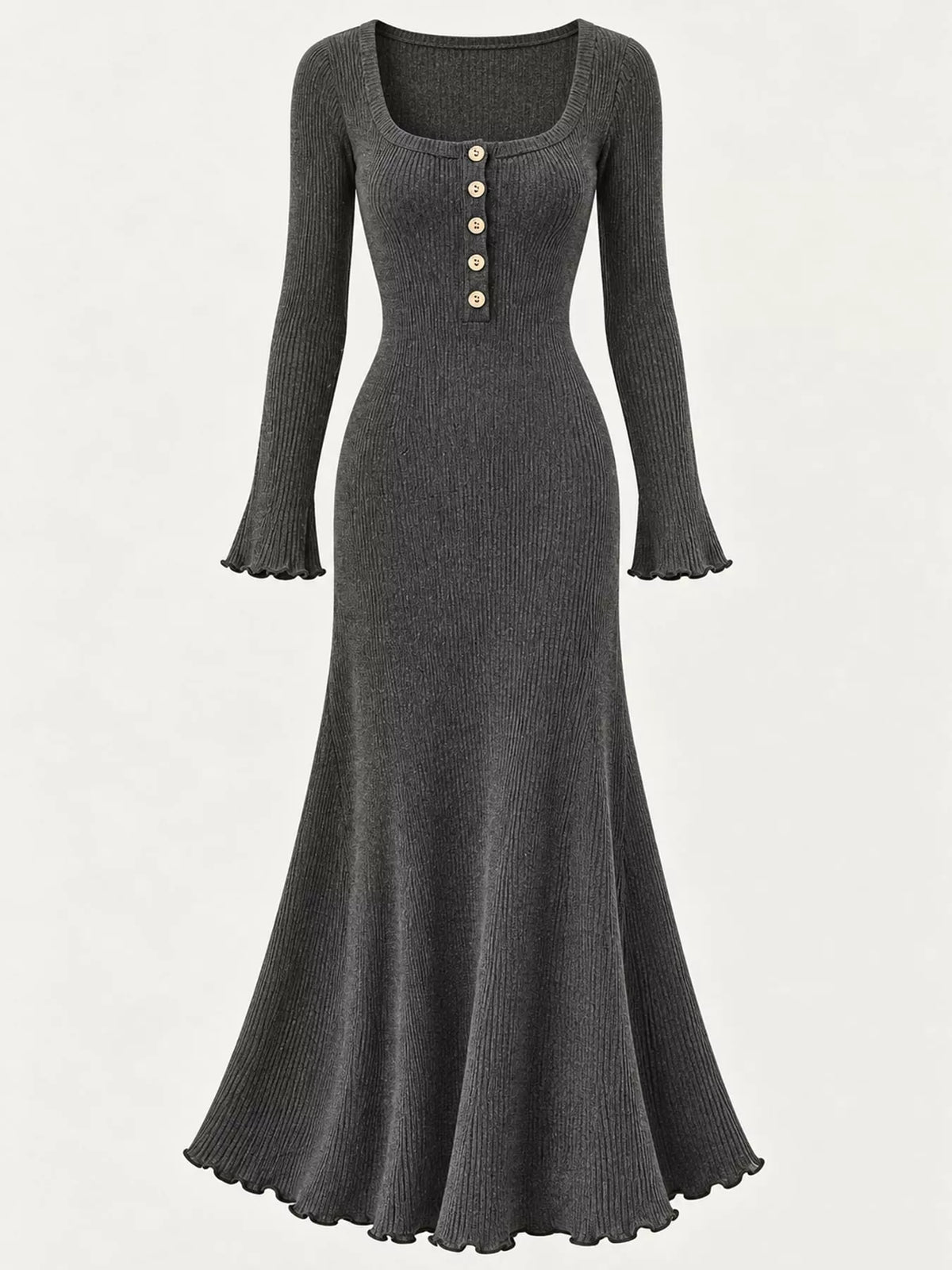 button-front ribbed knit maxi dress | dropsona - neutral - close-up detail