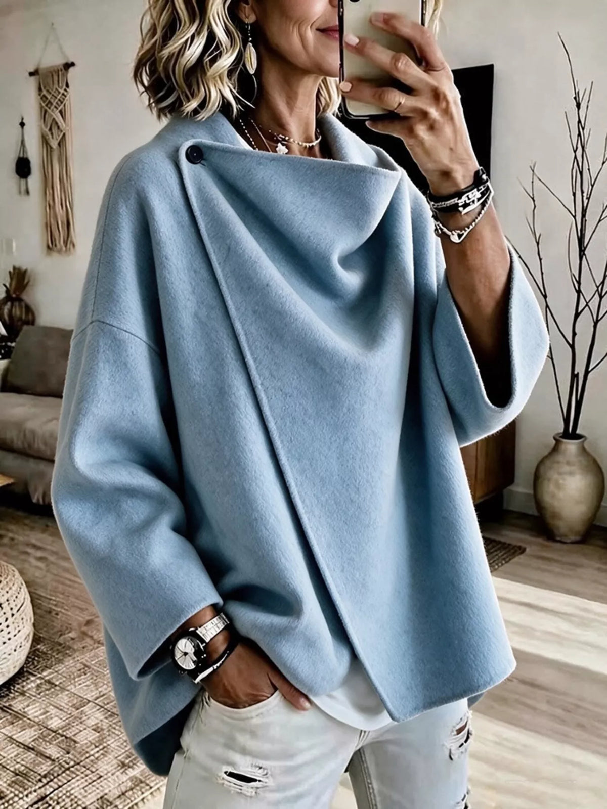 full size asymmetric cowl neck cape plus | dropsona - neutral - size reference
