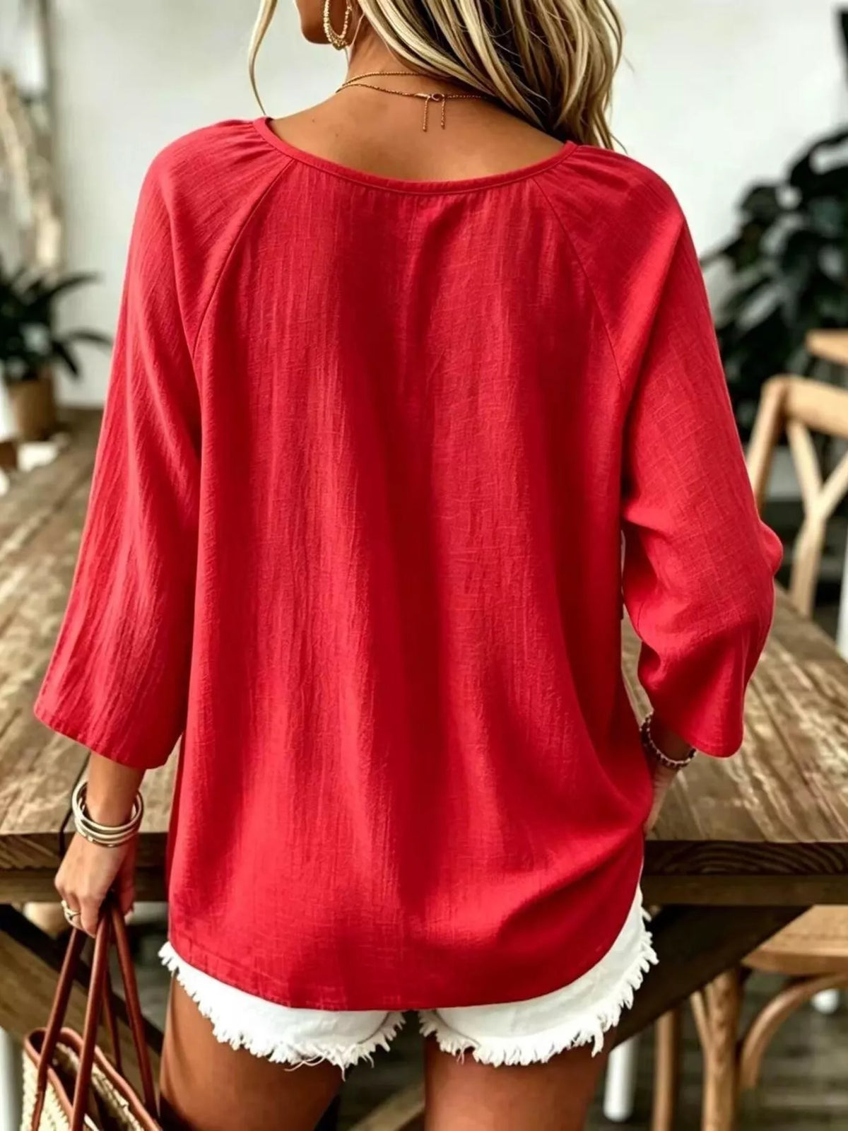 full size textured v-neck casual t-shirt plus | dropsona - neutral - front view