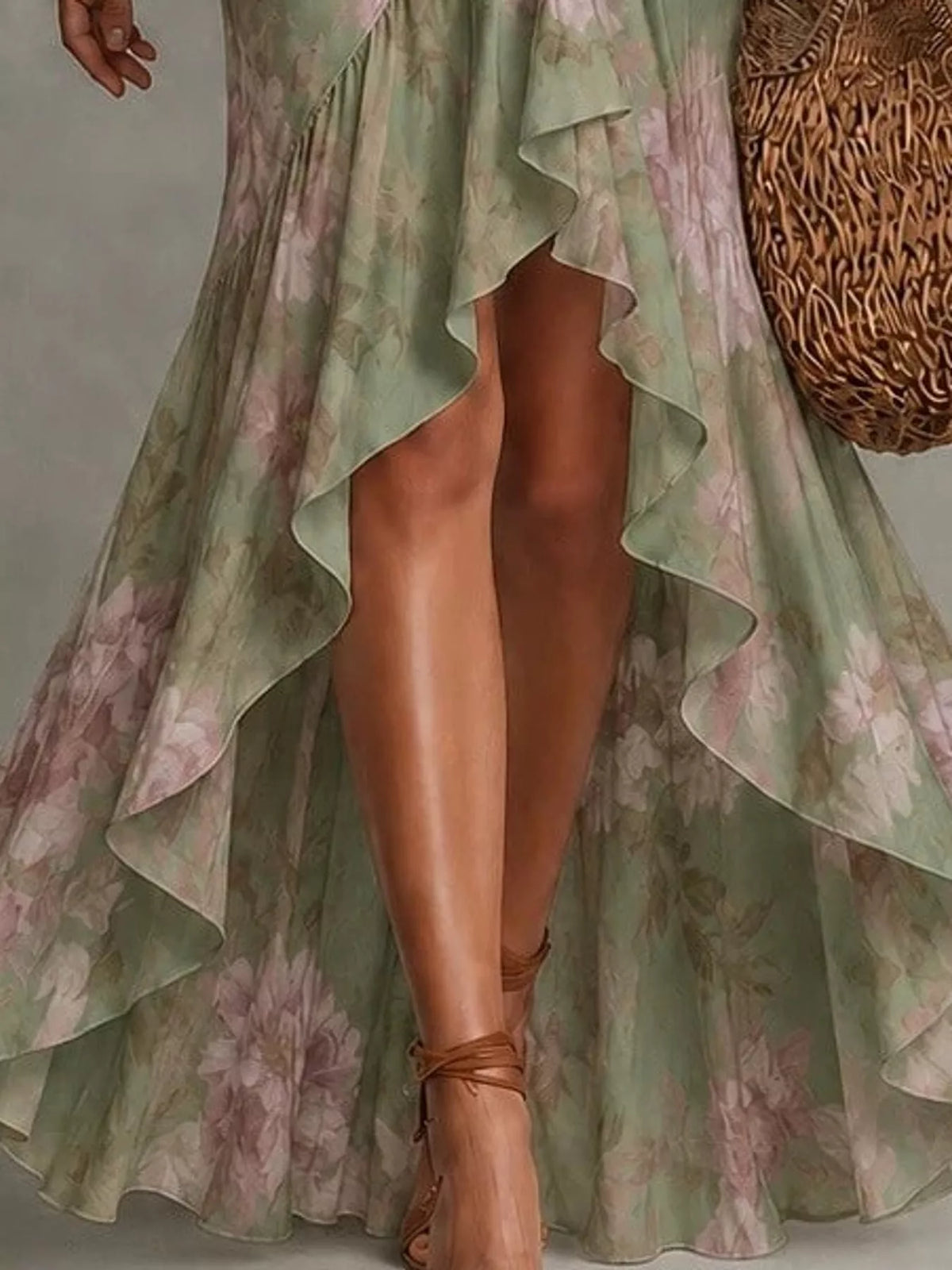high-low ruffled maxi dress | dropsona - neutral - packaging