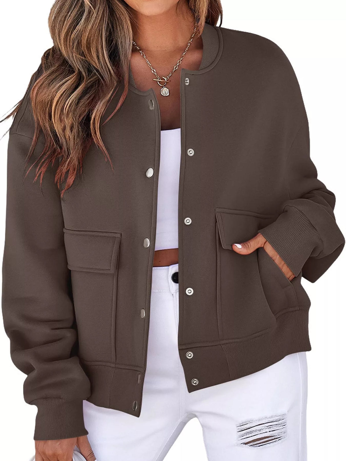 snap-button dropped shoulder jacket | dropsona - neutral - packaging