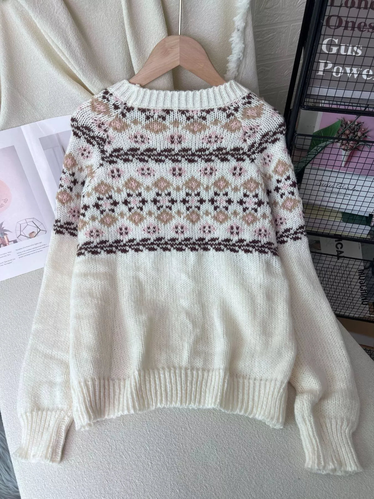fair isle patterned round neck sweater – basic style | dropsona - neutral - size reference