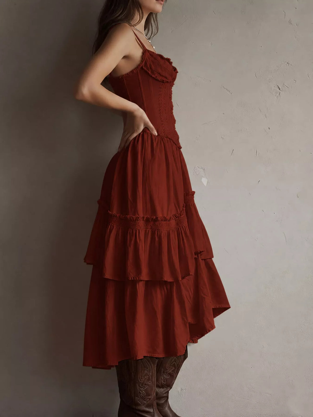 full size layered ruffle midi dress plus | dropsona - neutral - packaging
