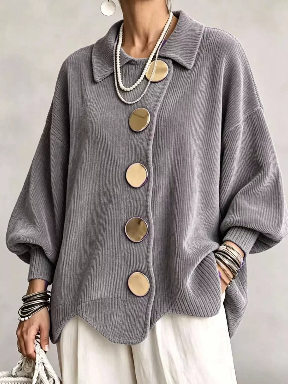 full size ribbed knit gold buttons cardigan plus | dropsona - neutral - packaging