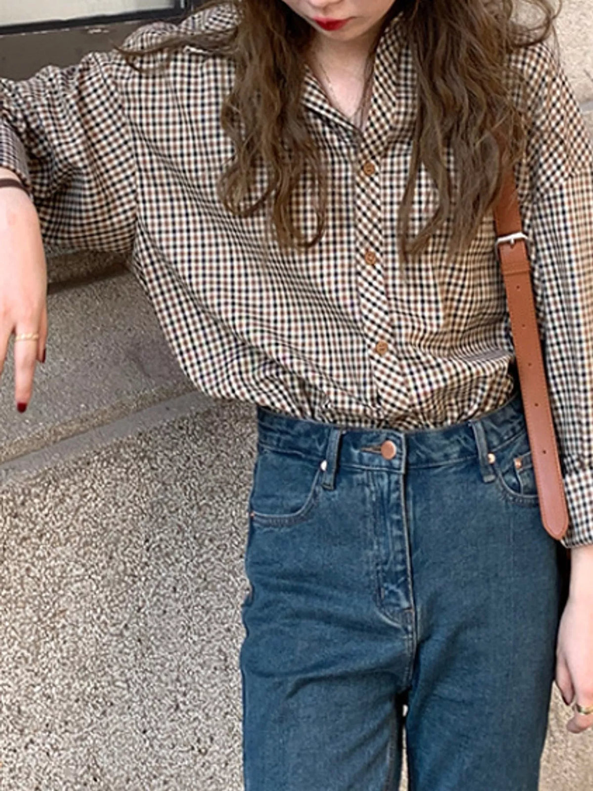 plaid button-down shirt – buttoned,basic style fit | dropsona - neutral - material texture