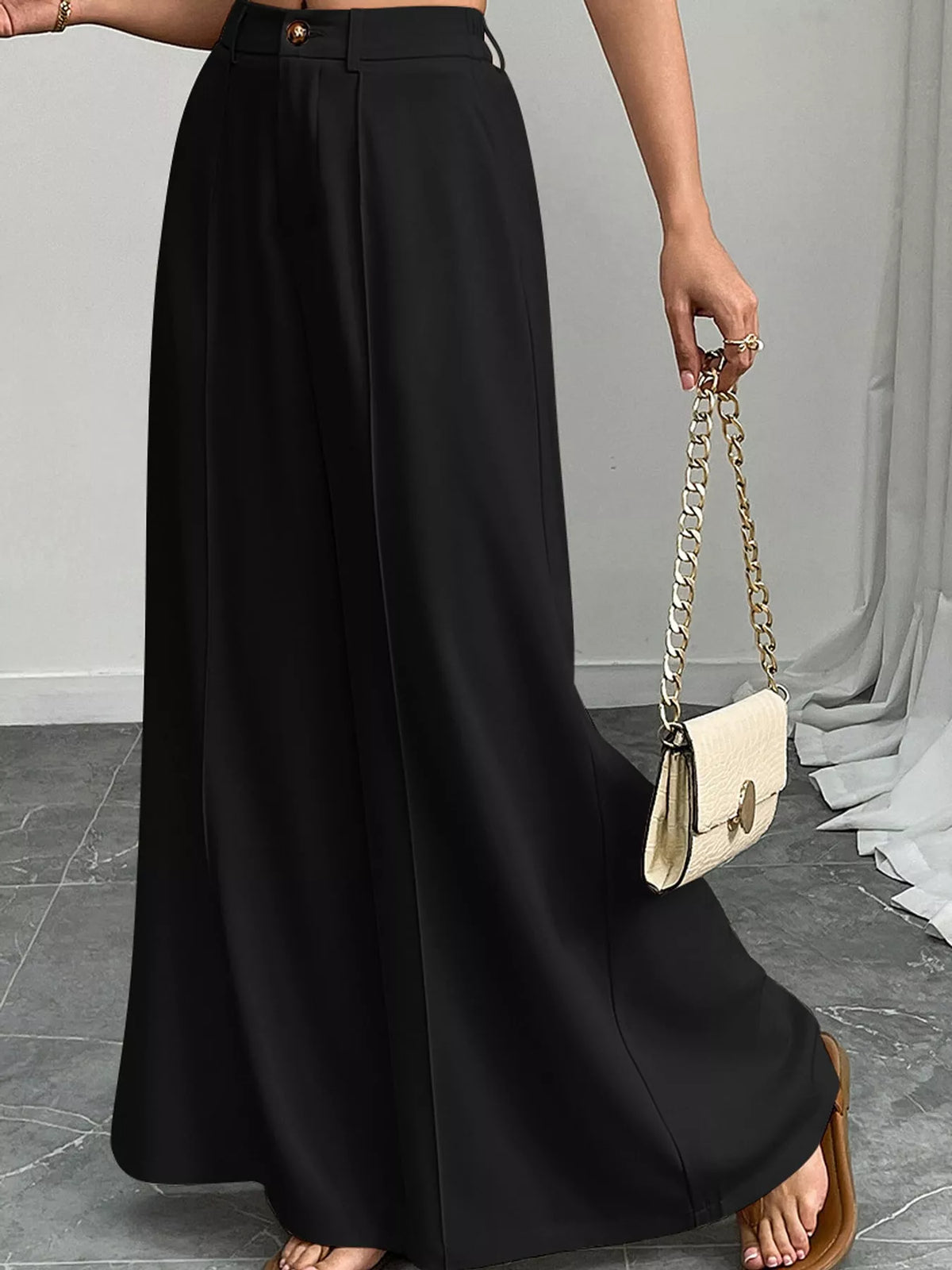 high-waisted wide-leg pants – pocketed fit | dropsona - neutral - size reference