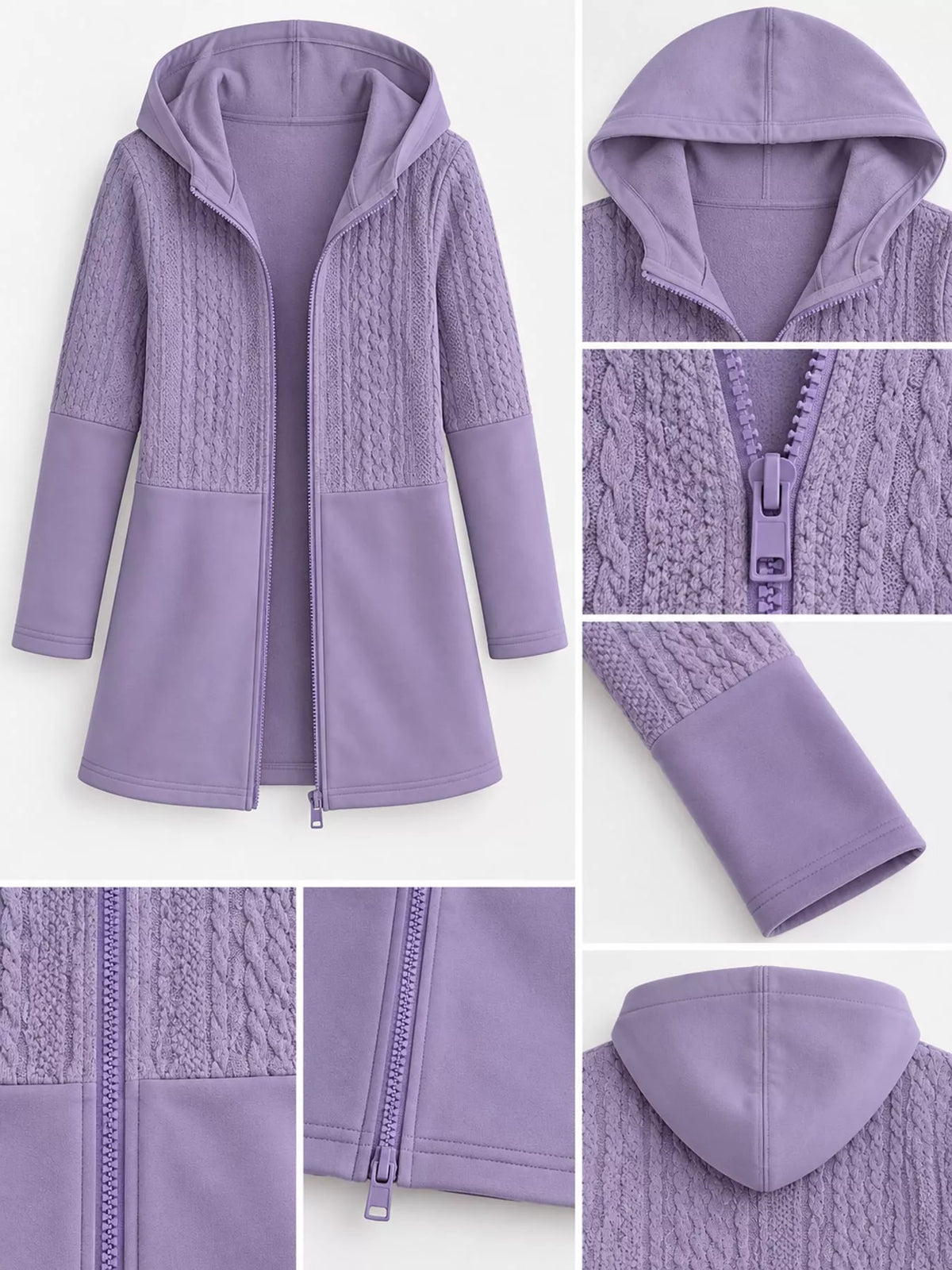 full size hooded zip-up jacket plus | dropsona - neutral - material texture
