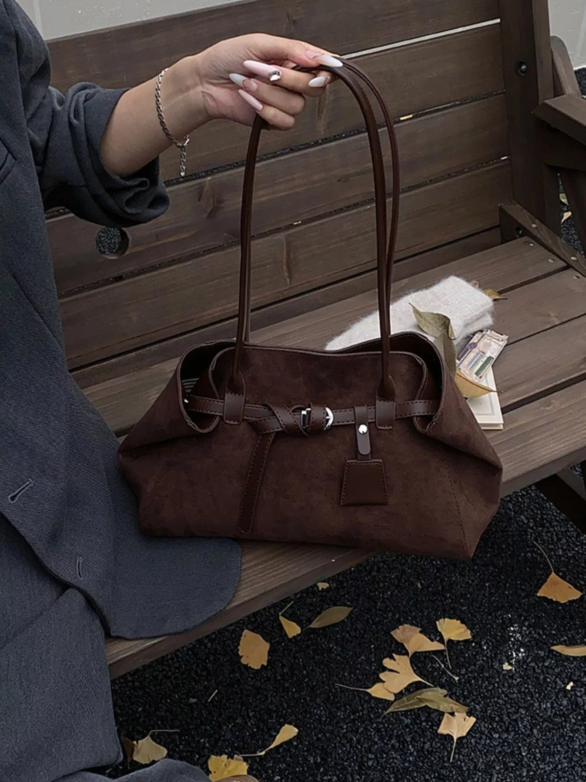 buckle detail shoulder bag – stylish sling | dropsona - neutral - front view