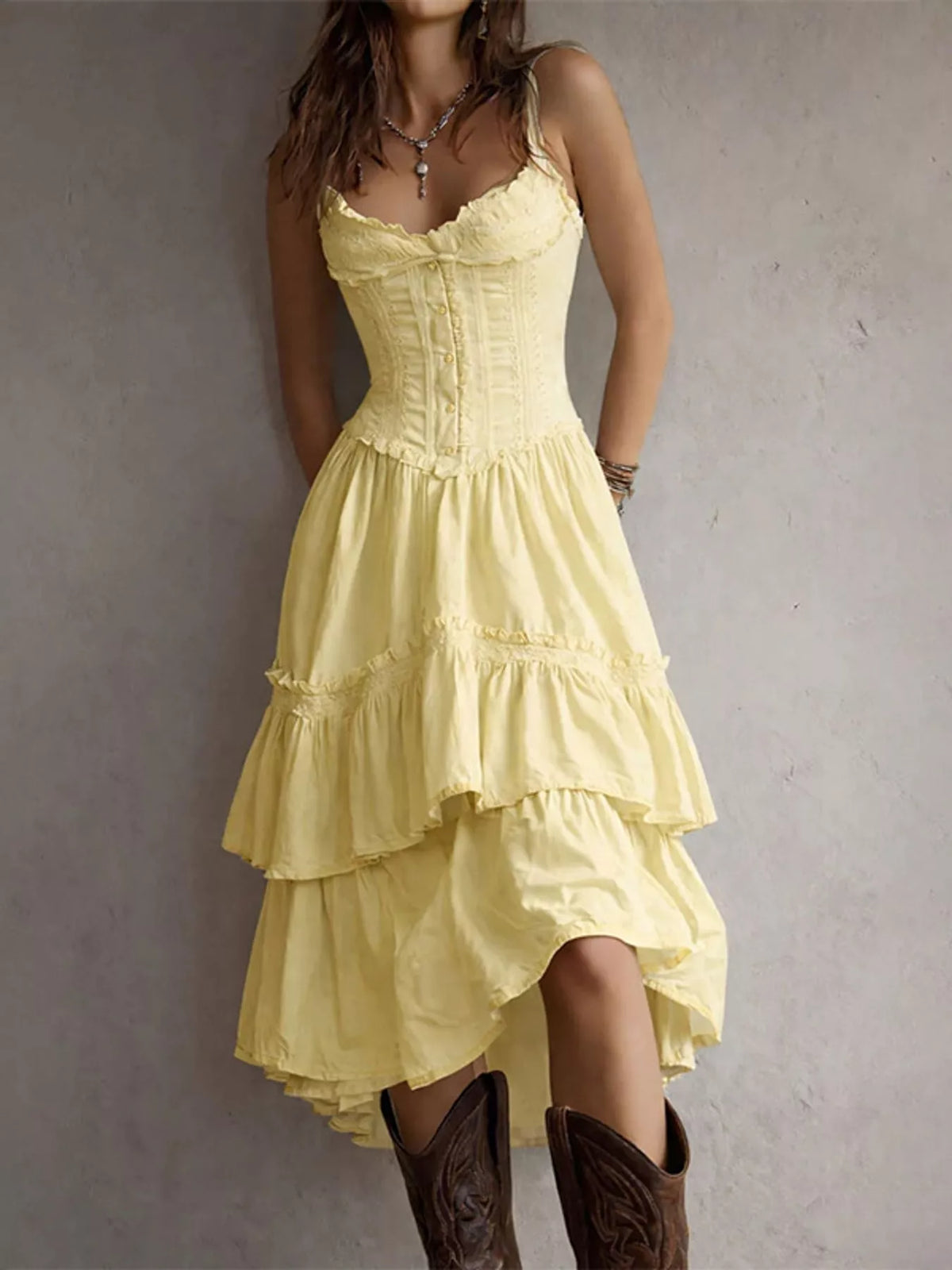 full size layered ruffle midi dress plus | dropsona - neutral - front view