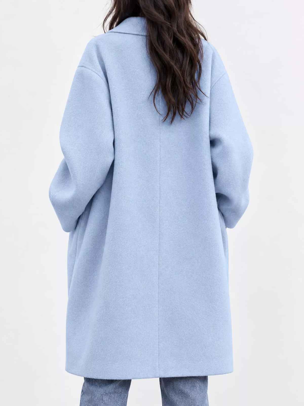 full size lapel collar one button coat plus | dropsona - neutral - close-up detail