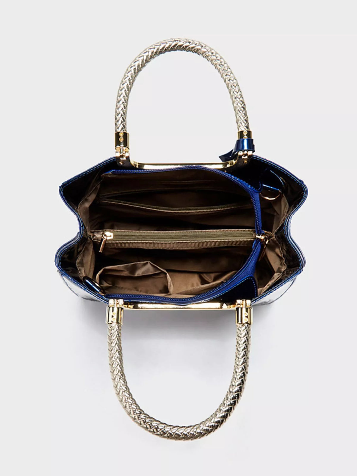 pu leather handbag with metallic braided handle | dropsona - neutral - size reference