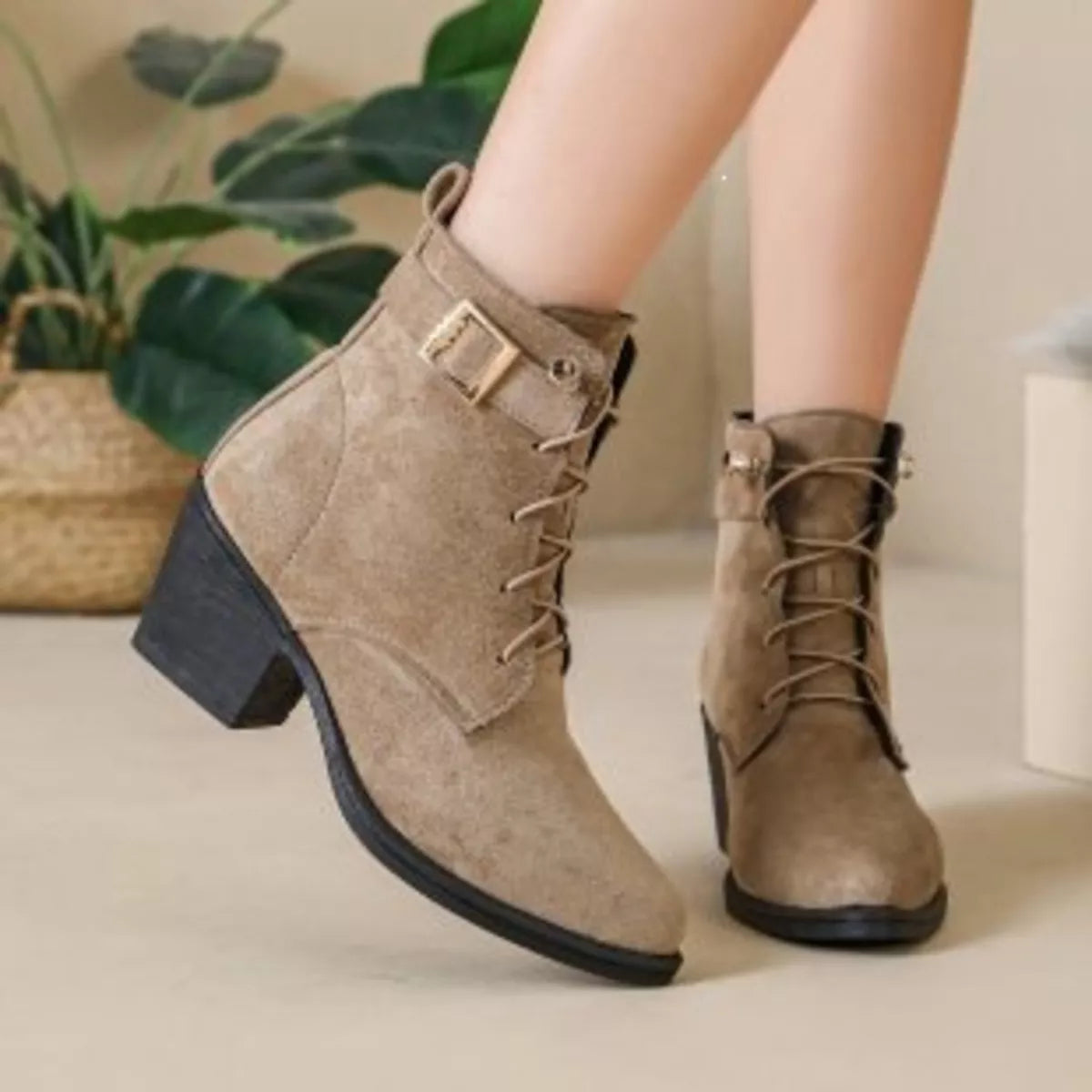 round toe block heels boots – classy ballet flats | dropsona - neutral - front view