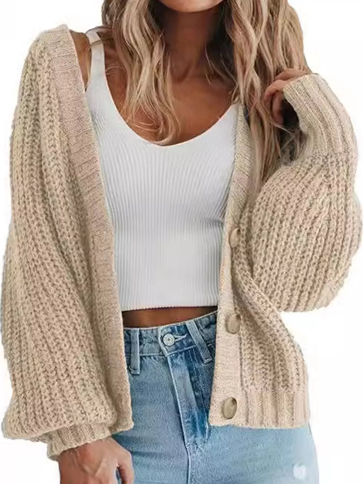 full size chunky knit button-down cardigan plus | dropsona - neutral - packaging