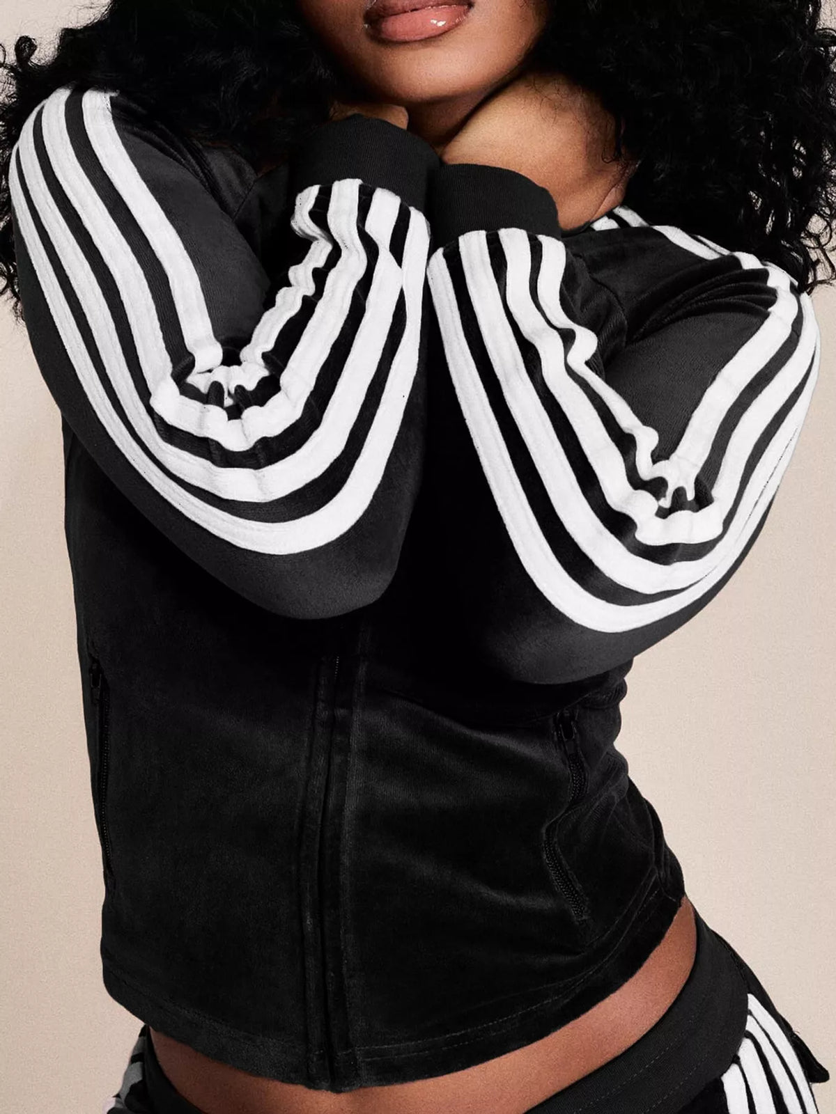 three-stripe zip up top and pants set | dropsona - neutral - front view