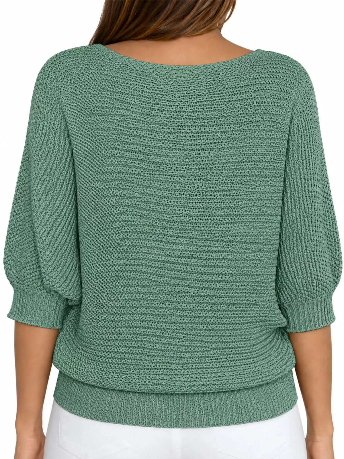 full size boat neck 3/4 sleeve sweater plus | dropsona - neutral - front view