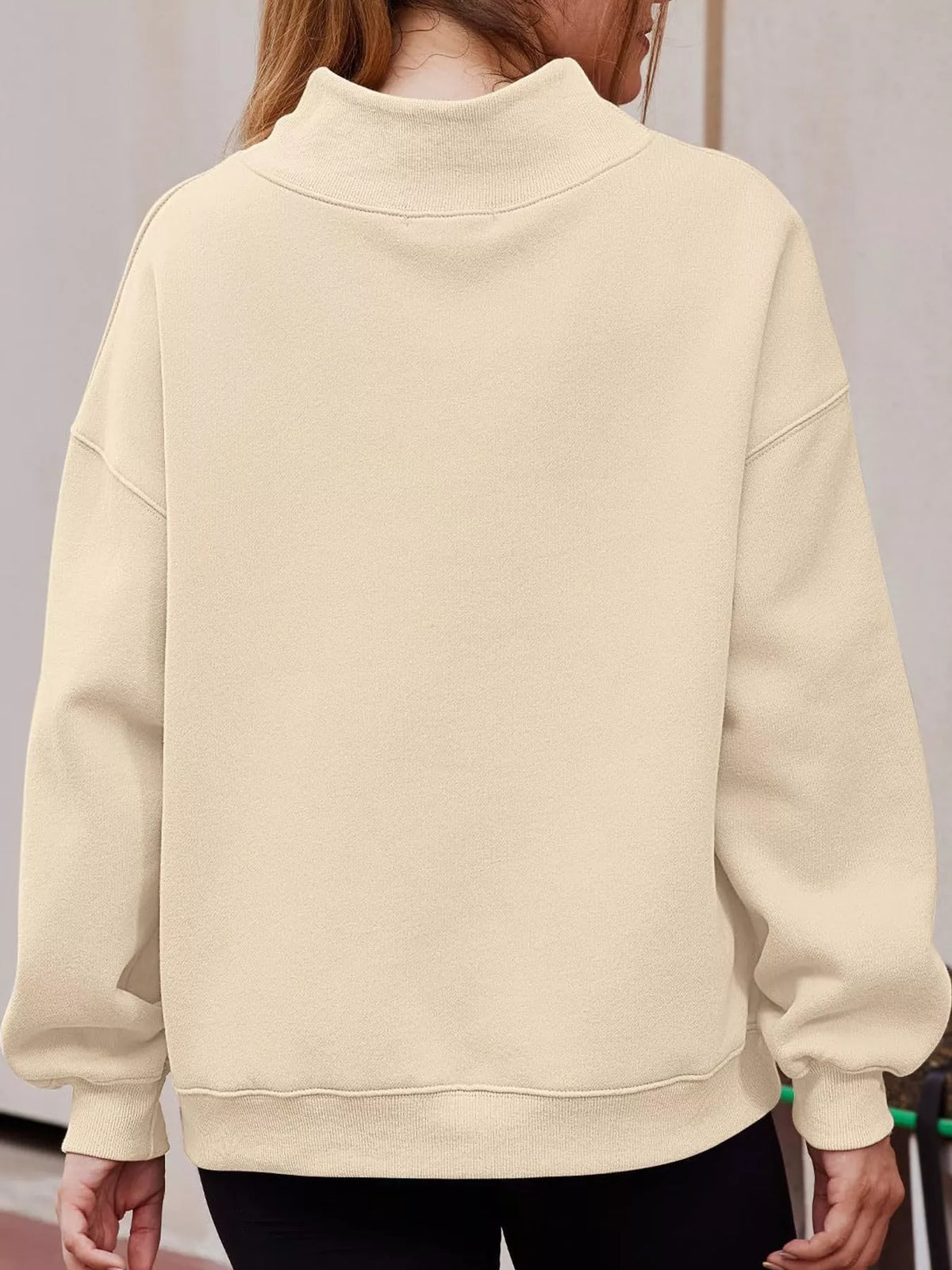 oversized mock neck long sleeve sweatshirt | dropsona - neutral - usage example