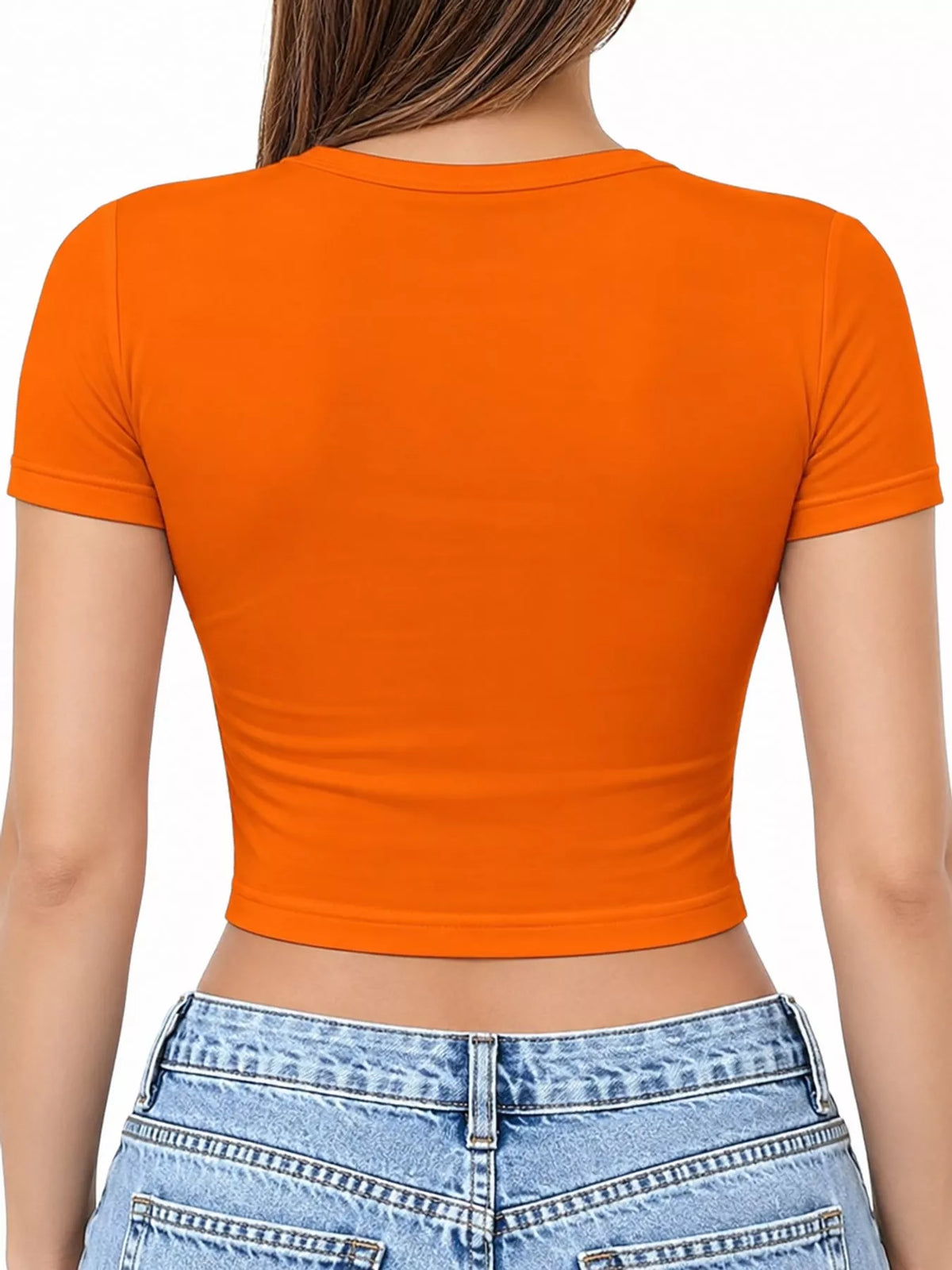 slim fit basic crew neck short sleeve crop t-shirt | dropsona - neutral - packaging