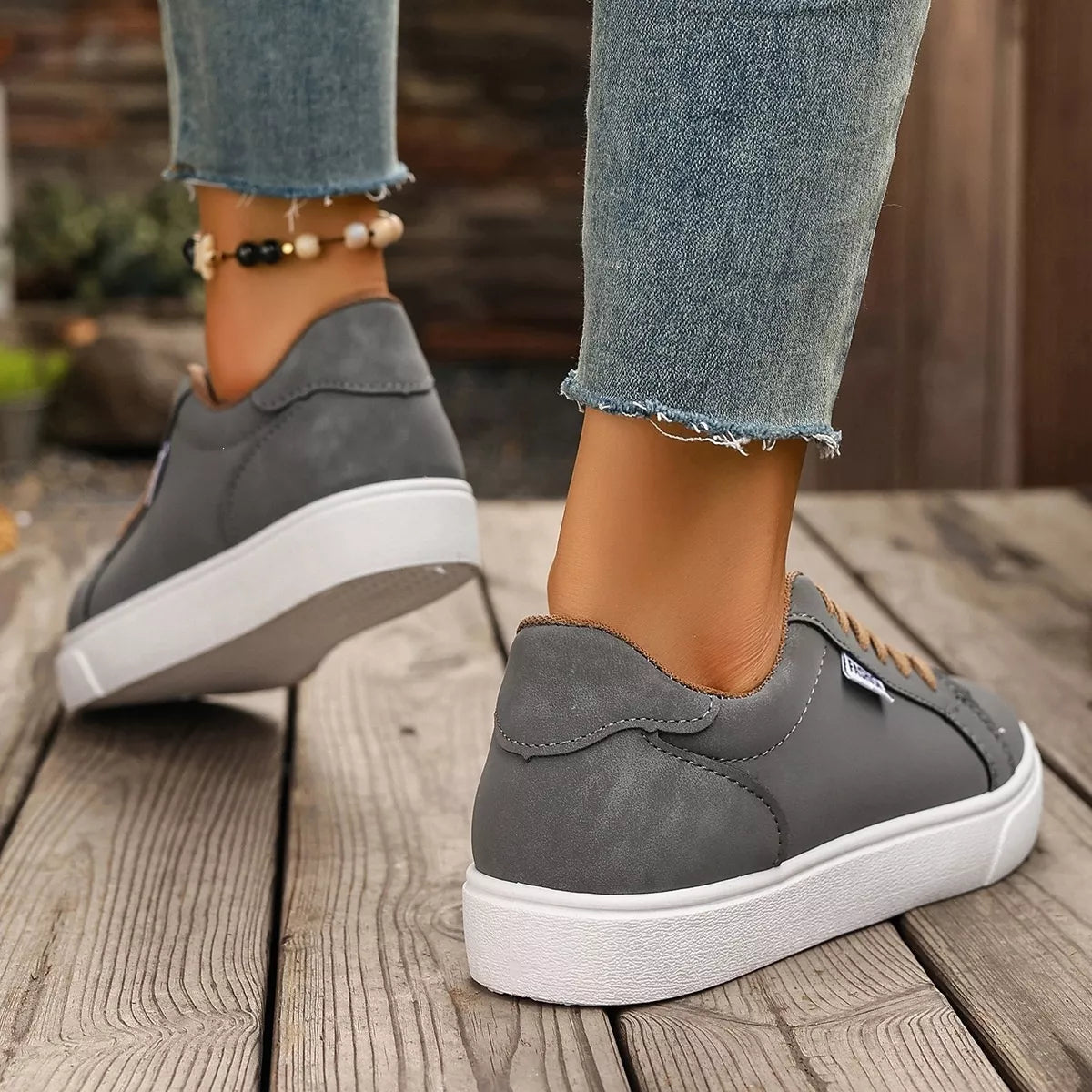 round toe lace up sneakers – aloha sandals | dropsona - neutral - close-up detail