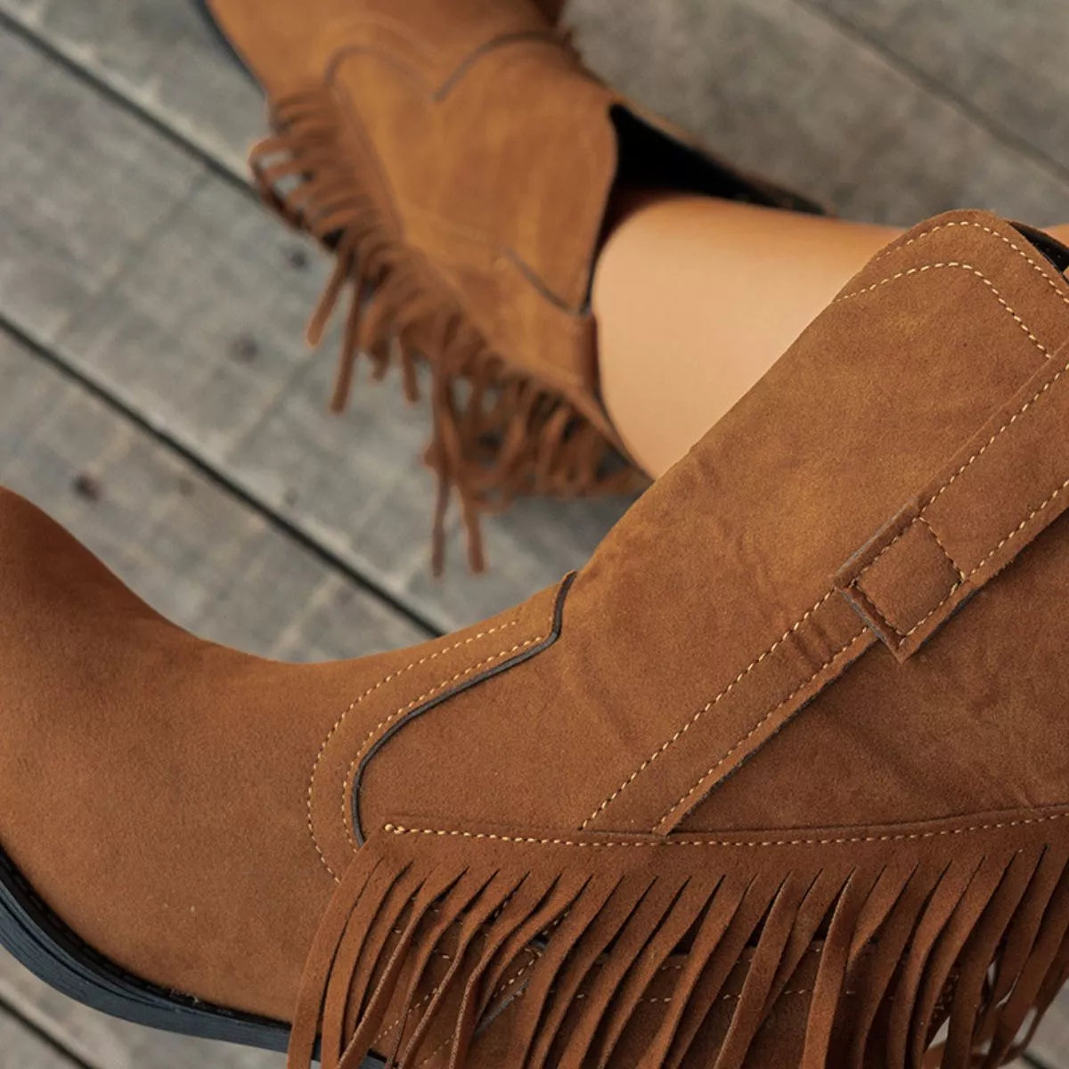 fringe block heel ankle boots – dear monkey | dropsona - neutral - material texture