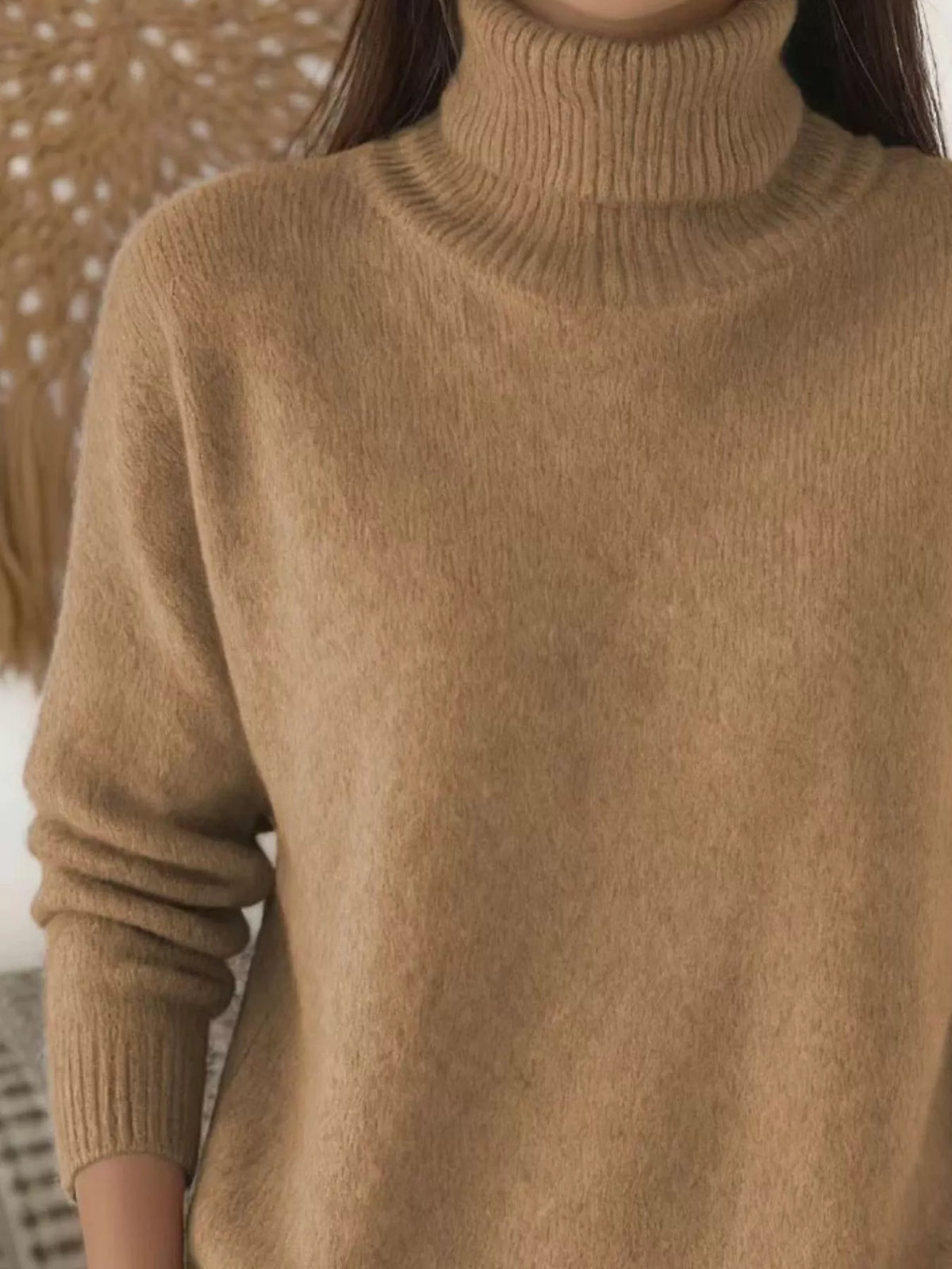 turtleneck long sleeve sweater – basic style | dropsona - neutral - front view