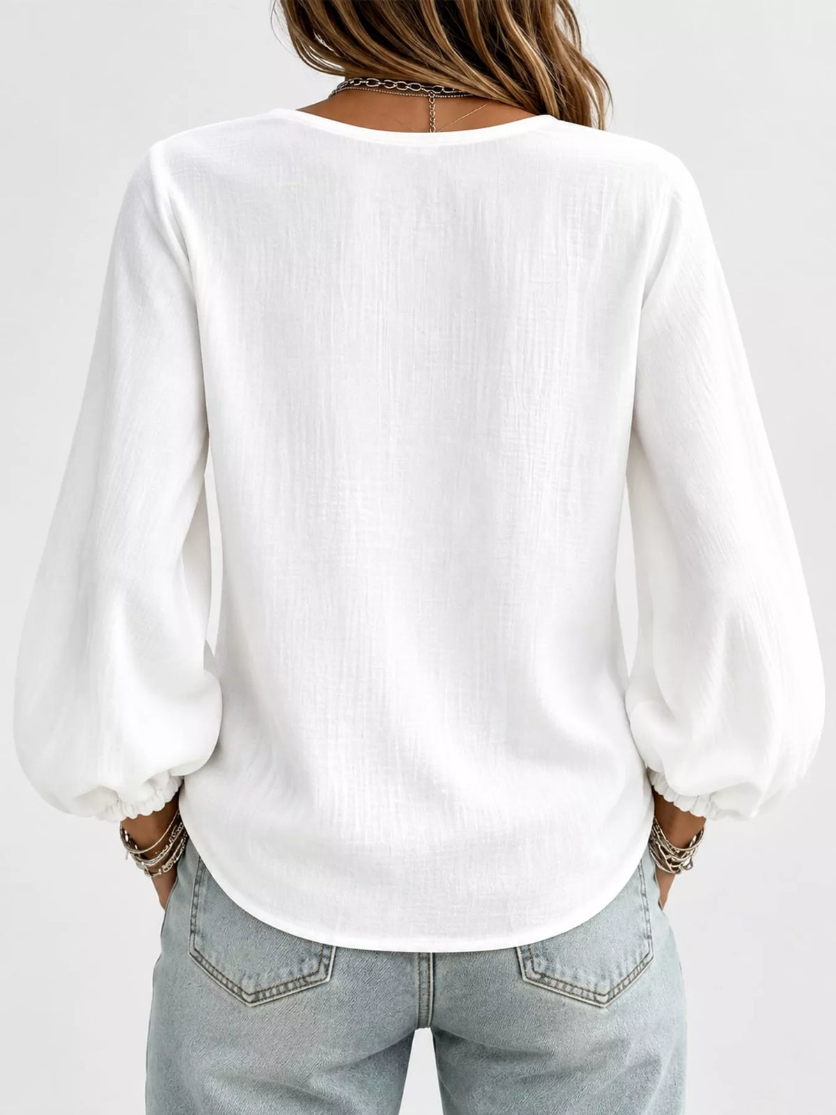 full size elasticated cuffs long sleeve blouse plus | dropsona - neutral - close-up detail