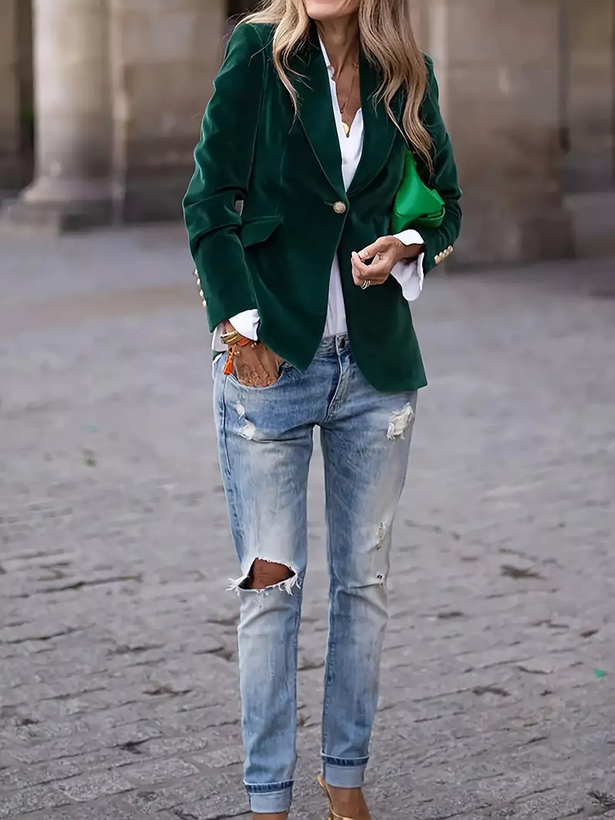 velvet single-button blazer – buttoned | dropsona - neutral - material texture
