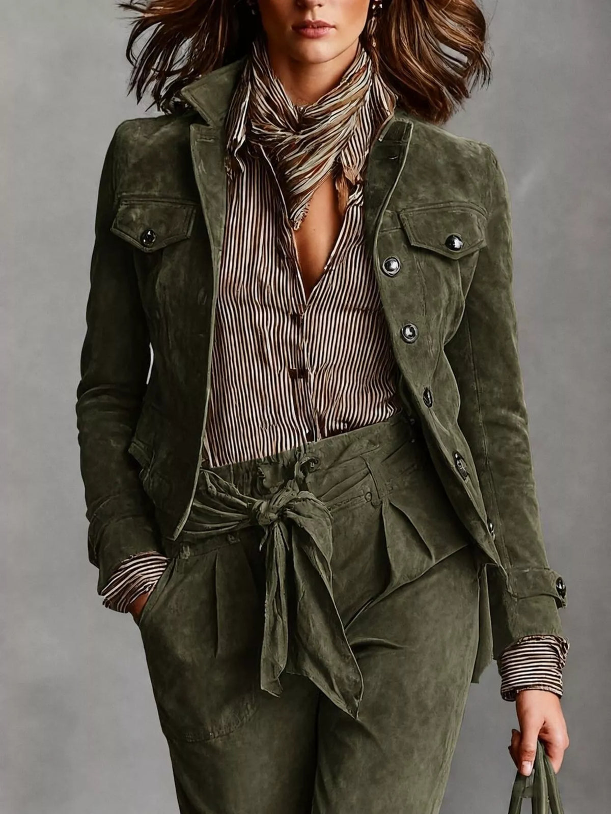 full size suede utility blazer with button-front | dropsona - neutral - material texture