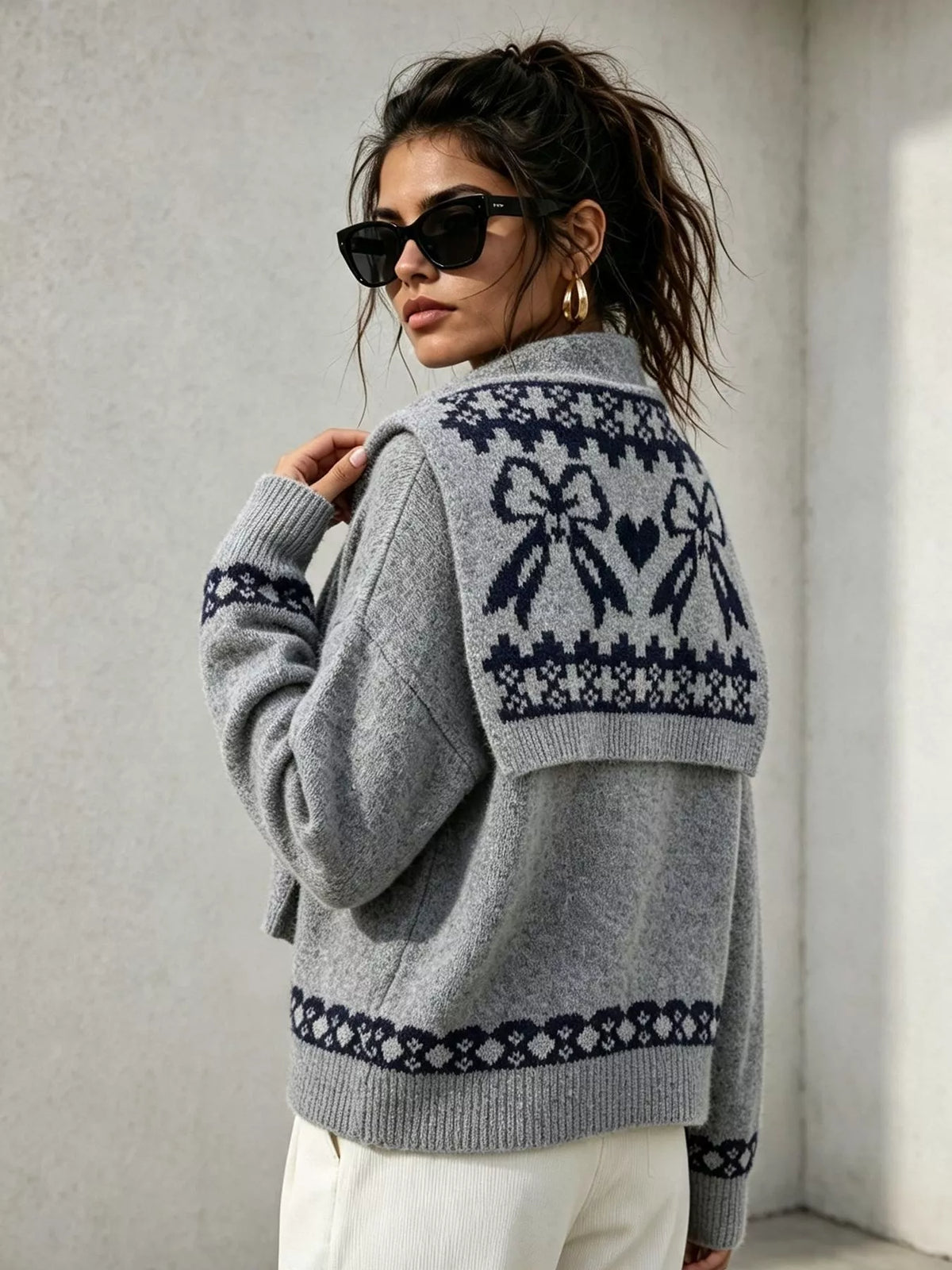 scarf detail dropped shoulder sweater – basic style | dropsona - neutral - usage example