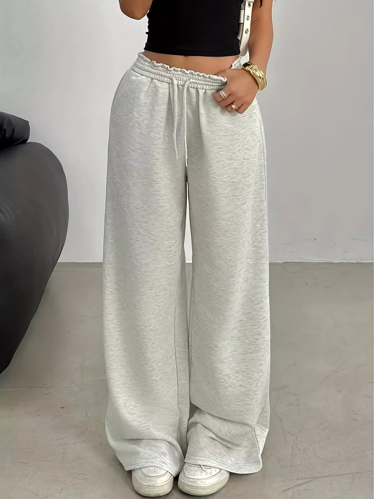 drawstring loose fit pants – drawstring,pocketed | dropsona - neutral - front view