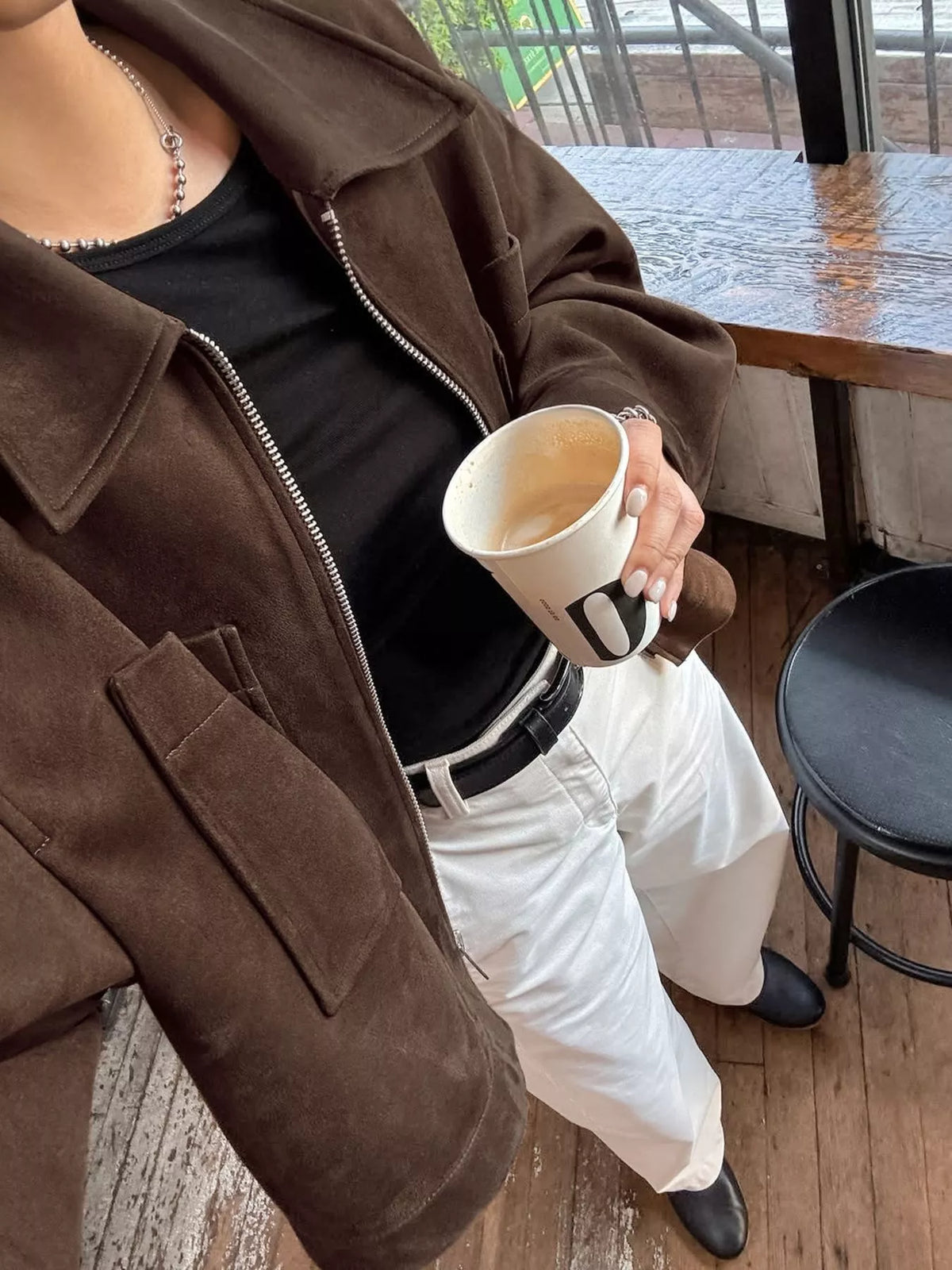 suede utility jacket with front pockets | dropsona - neutral - material texture