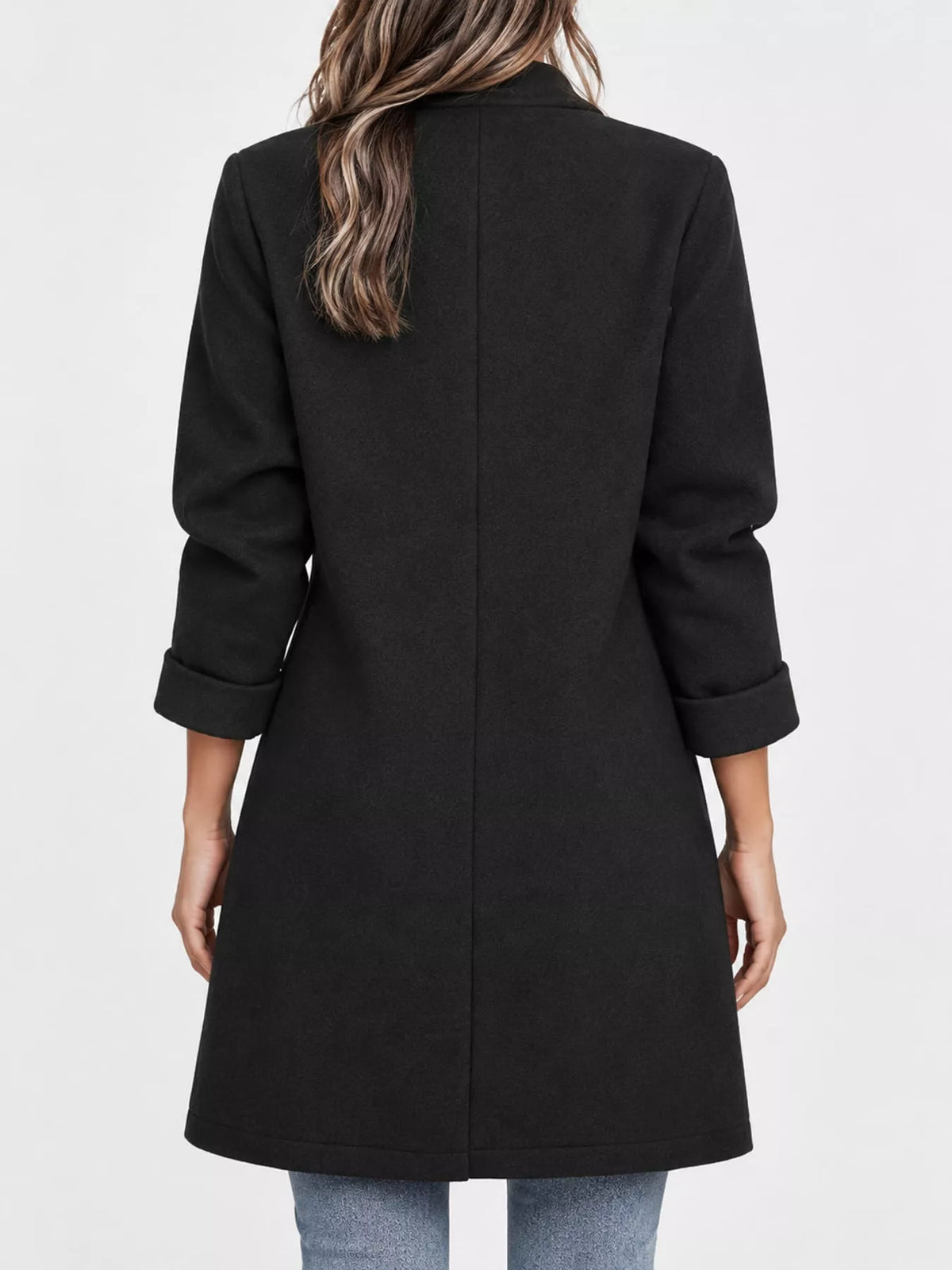 full size lapel collar button up coat plus | dropsona - neutral - close-up detail