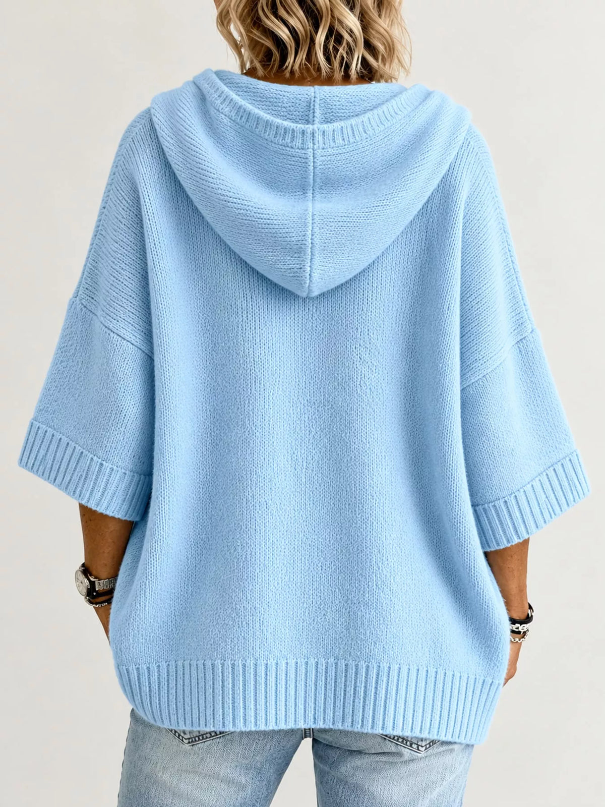 full size hooded open-front knit cardigan plus | dropsona - neutral - front view