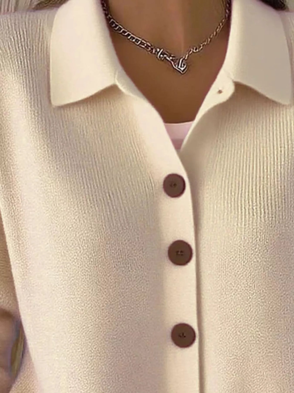 full size collared button-down knit cardigan plus | dropsona - neutral - size reference
