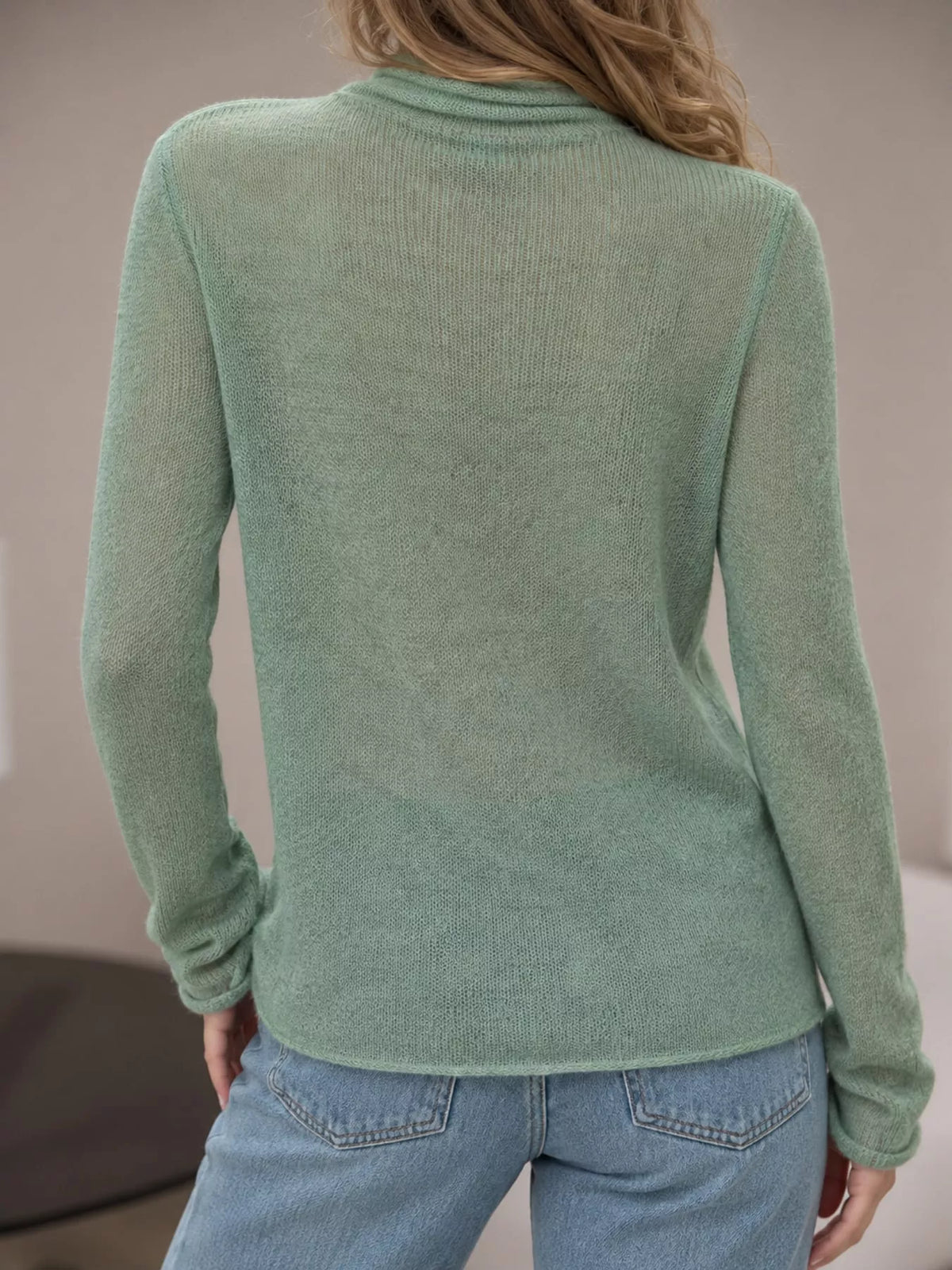 sheer turtleneck knit top | dropsona - neutral - packaging