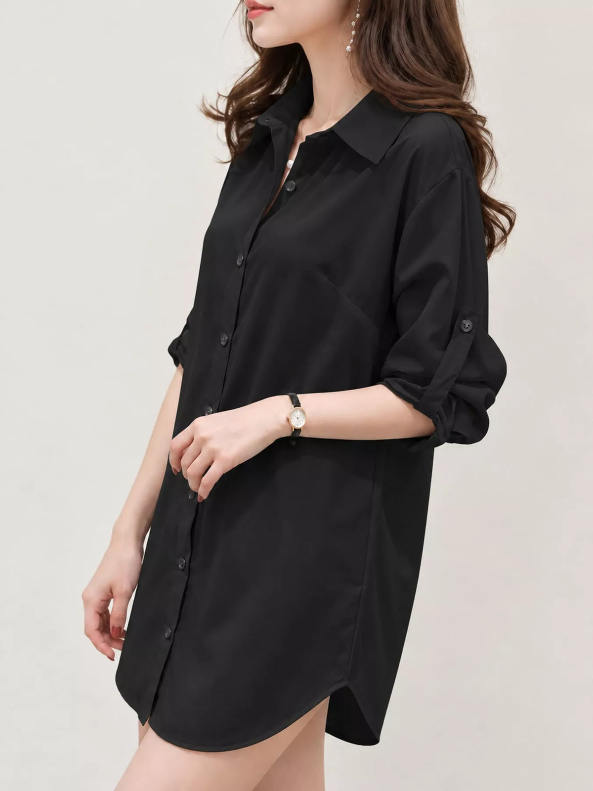 full size button-down shirt with roll-up sleeves plus | dropsona - neutral - material texture