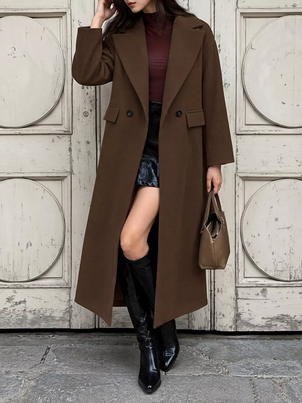 double-breasted longline coat – basic style | dropsona - neutral - everyday use