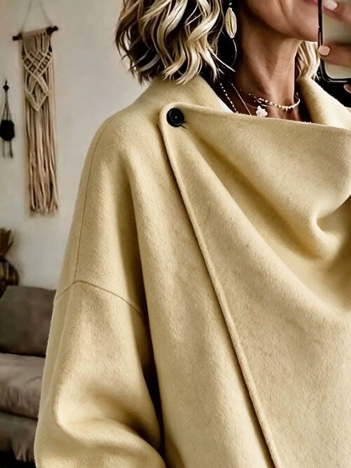full size asymmetric cowl neck cape plus | dropsona - neutral - material texture