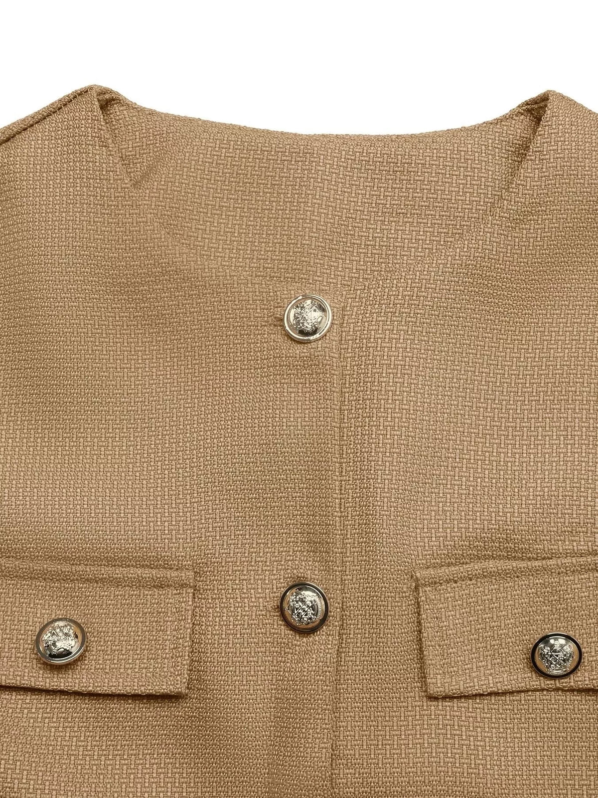 textured cropped jacket with gold-tone button | dropsona - neutral - front view