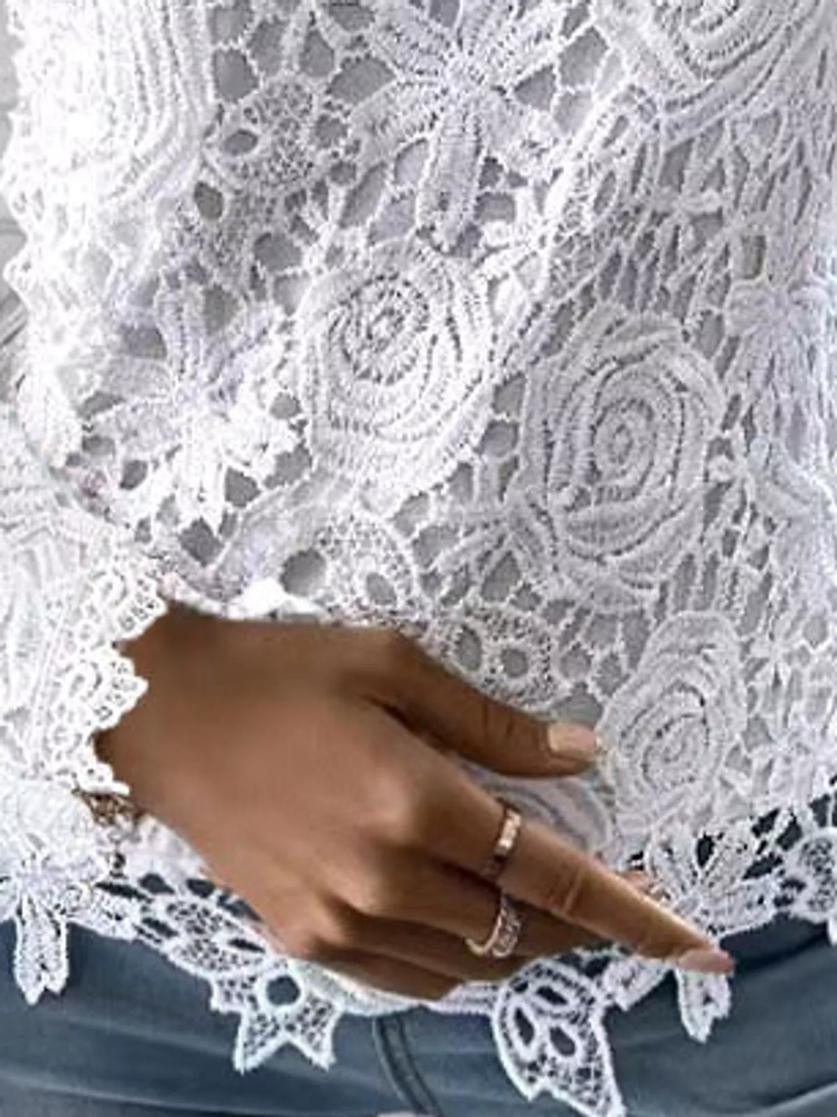 full size lace long sleeve blouse plus | dropsona - neutral - close-up detail