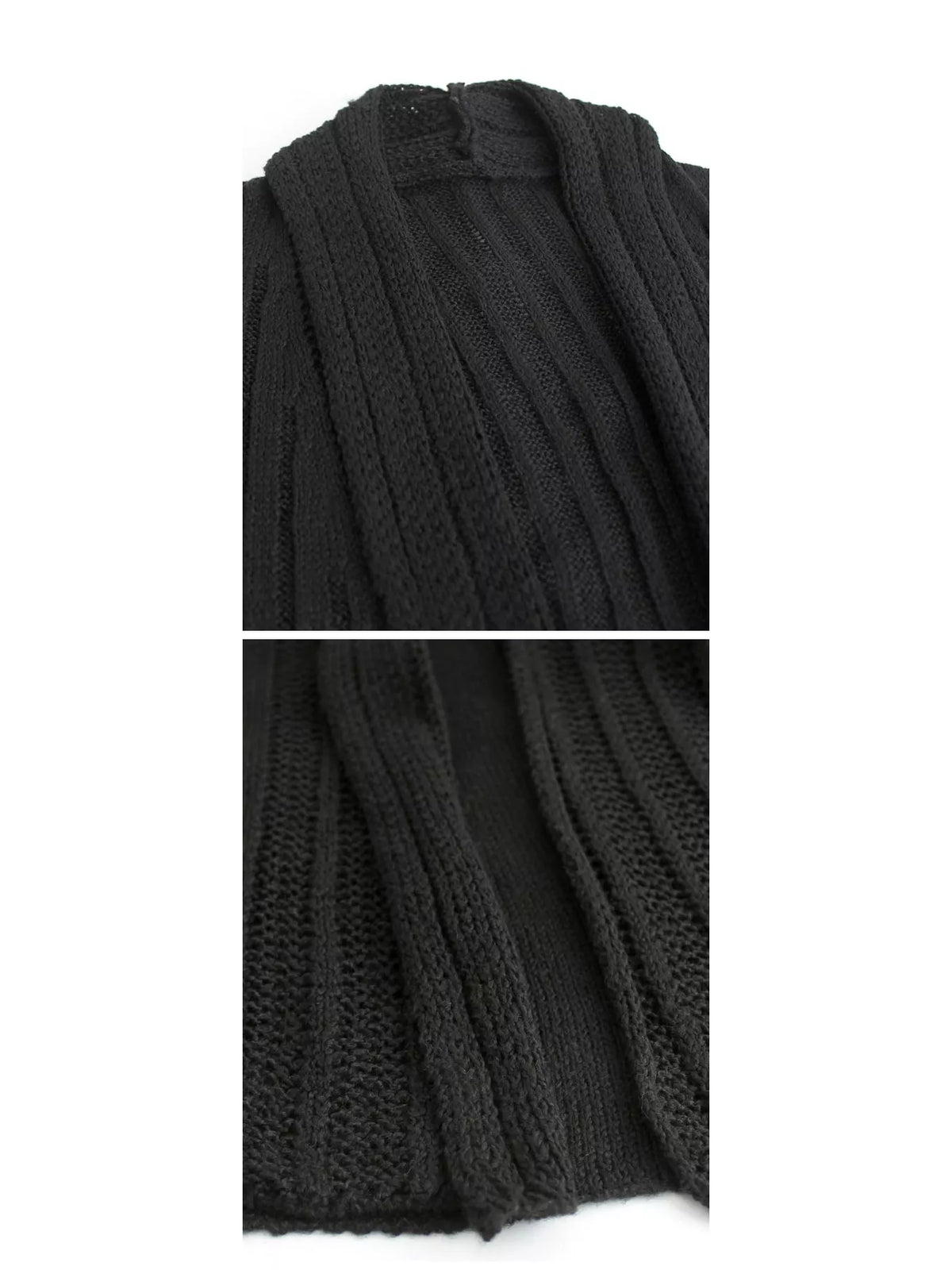 elegant ribbed knit open front flared cardigan | dropsona - neutral - front view