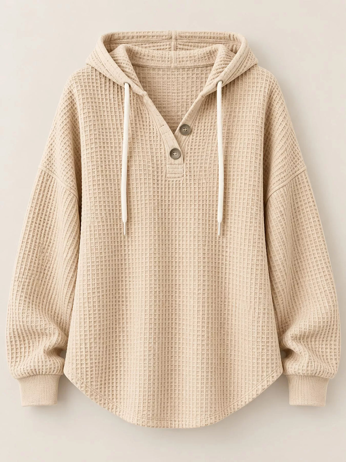 full size waffle knit button detail hoodie plus | dropsona - neutral - material texture