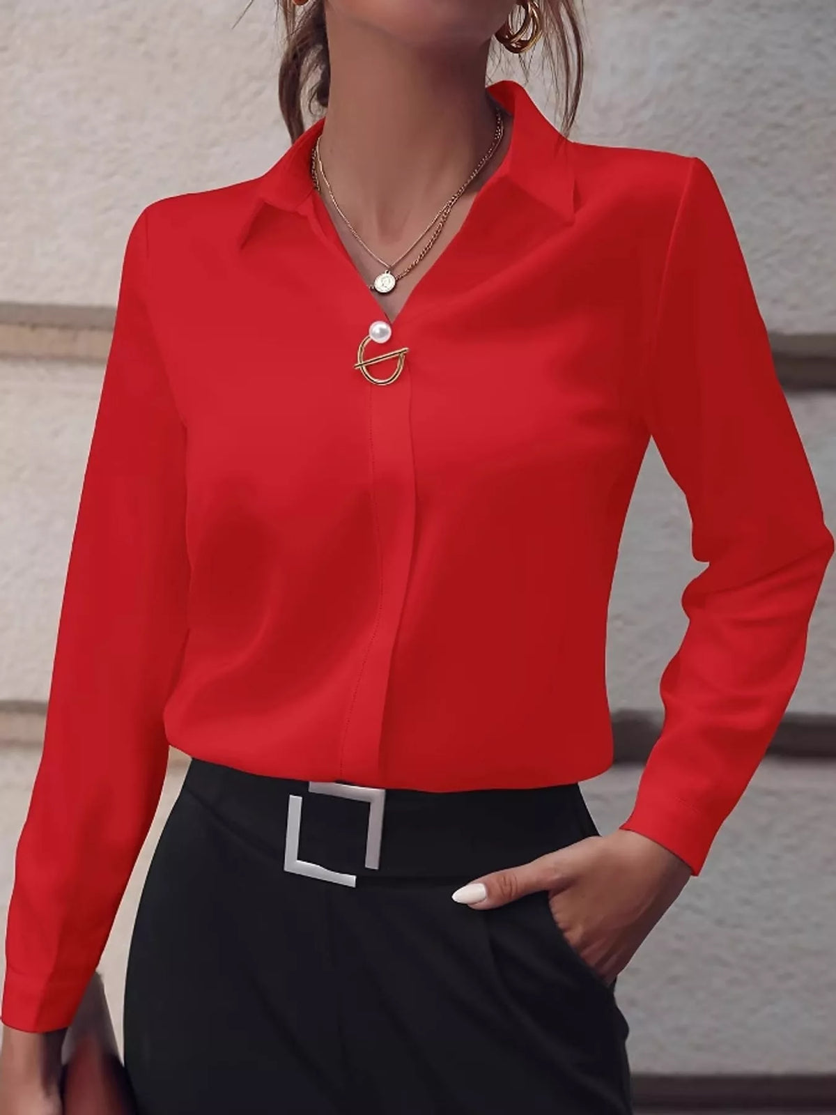 long sleeve satin blouse | dropsona - neutral - usage example