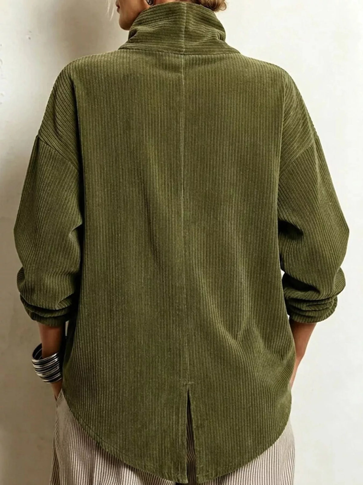full size asymmetric button-down corduroy jacket plus | dropsona - neutral - close-up detail