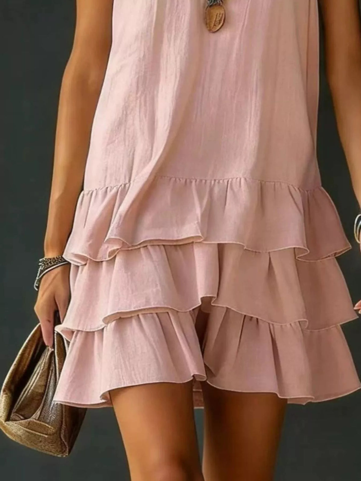 full size ruffled hem v-neck sleeveless dress plus size - close-up detail