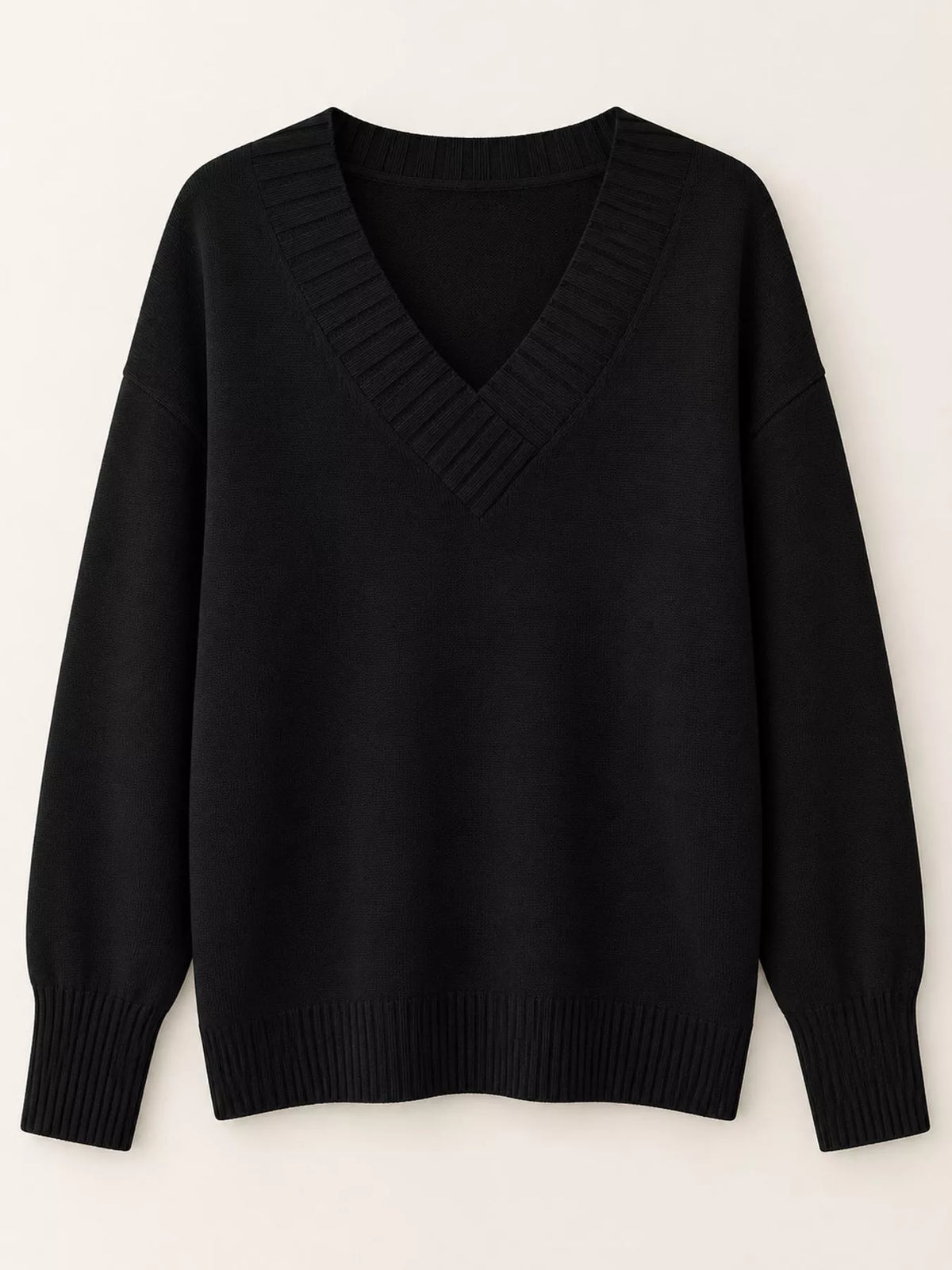 full size v-neck dropped shoulder sweater plus | dropsona - neutral - close-up detail