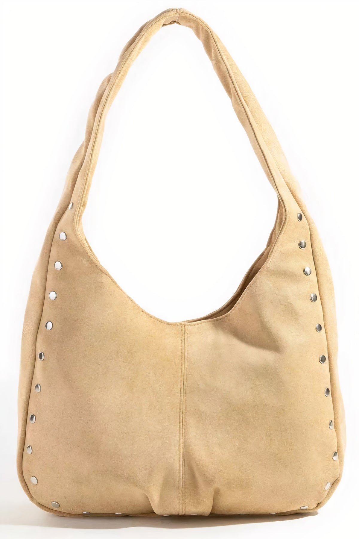 fame faux suede studded trim hobo bag - everyday wear