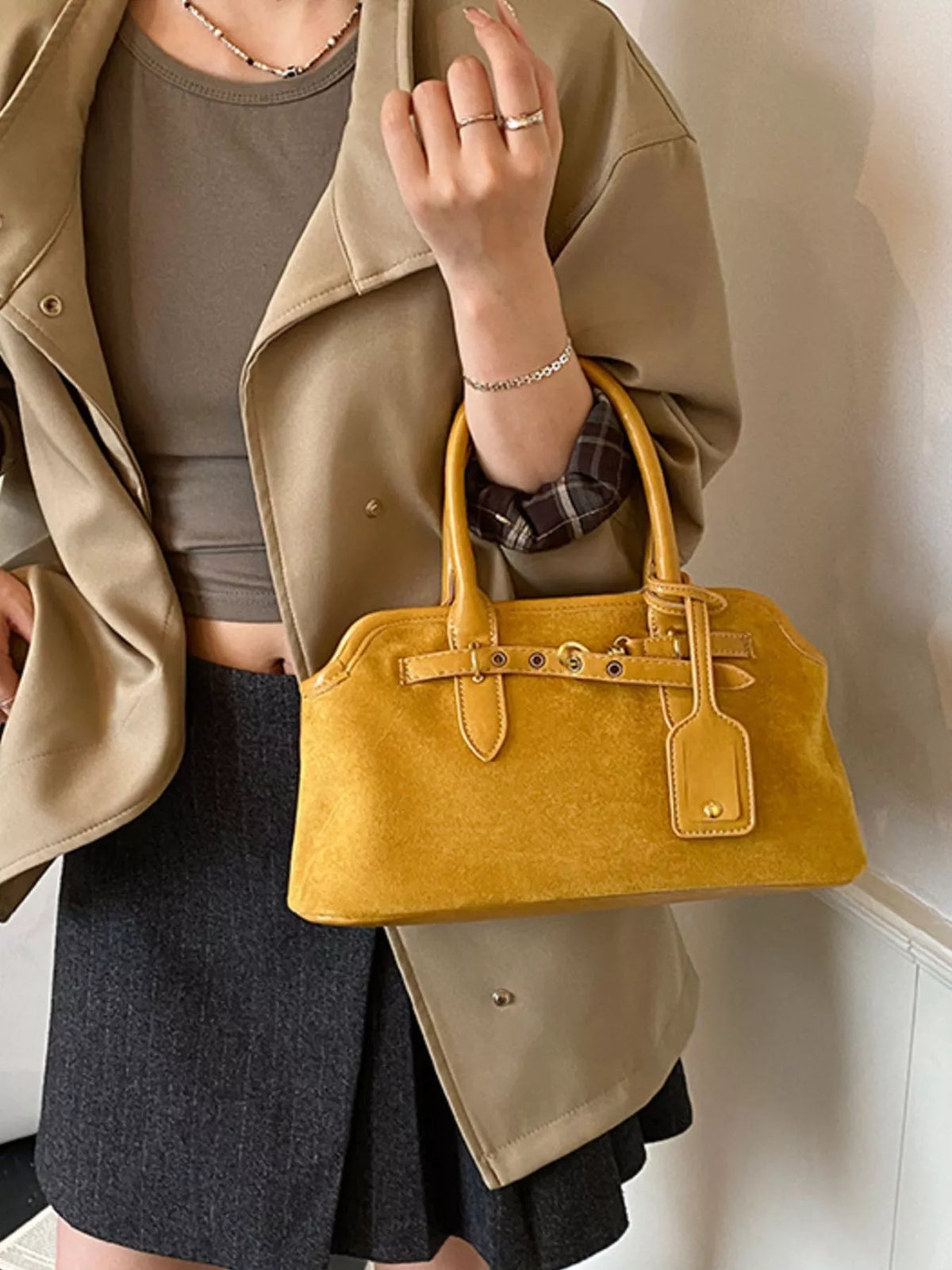 vintage buckle detail handbag – stylish sling | dropsona - neutral - size reference
