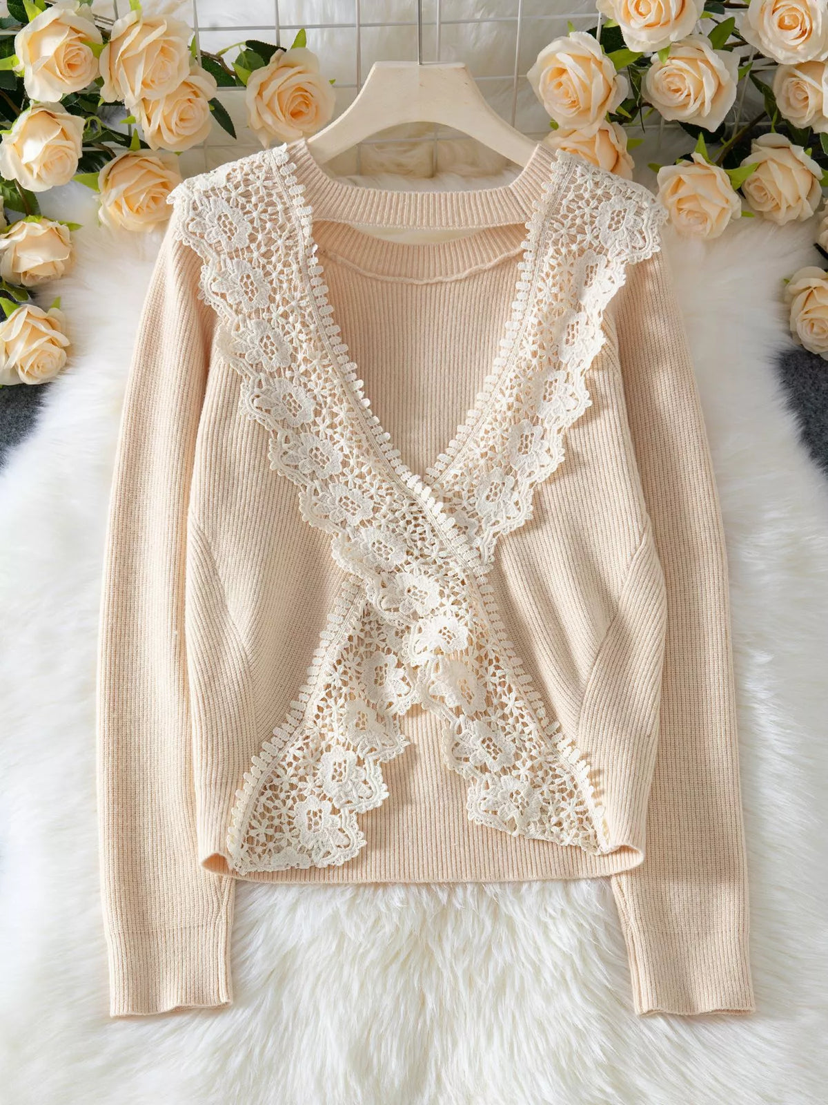 lace cutout back long sleeve sweater | dropsona - neutral - packaging