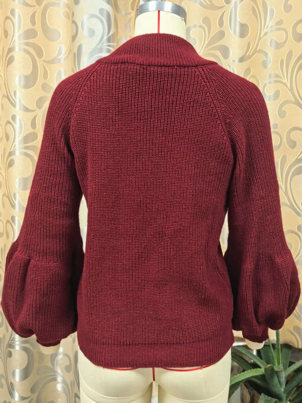full size elegant ribbed knit zip-up cardigan with | dropsona - neutral - close-up detail