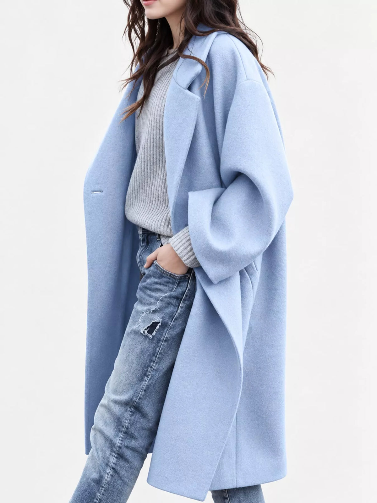 full size lapel collar one button coat plus | dropsona - neutral - front view